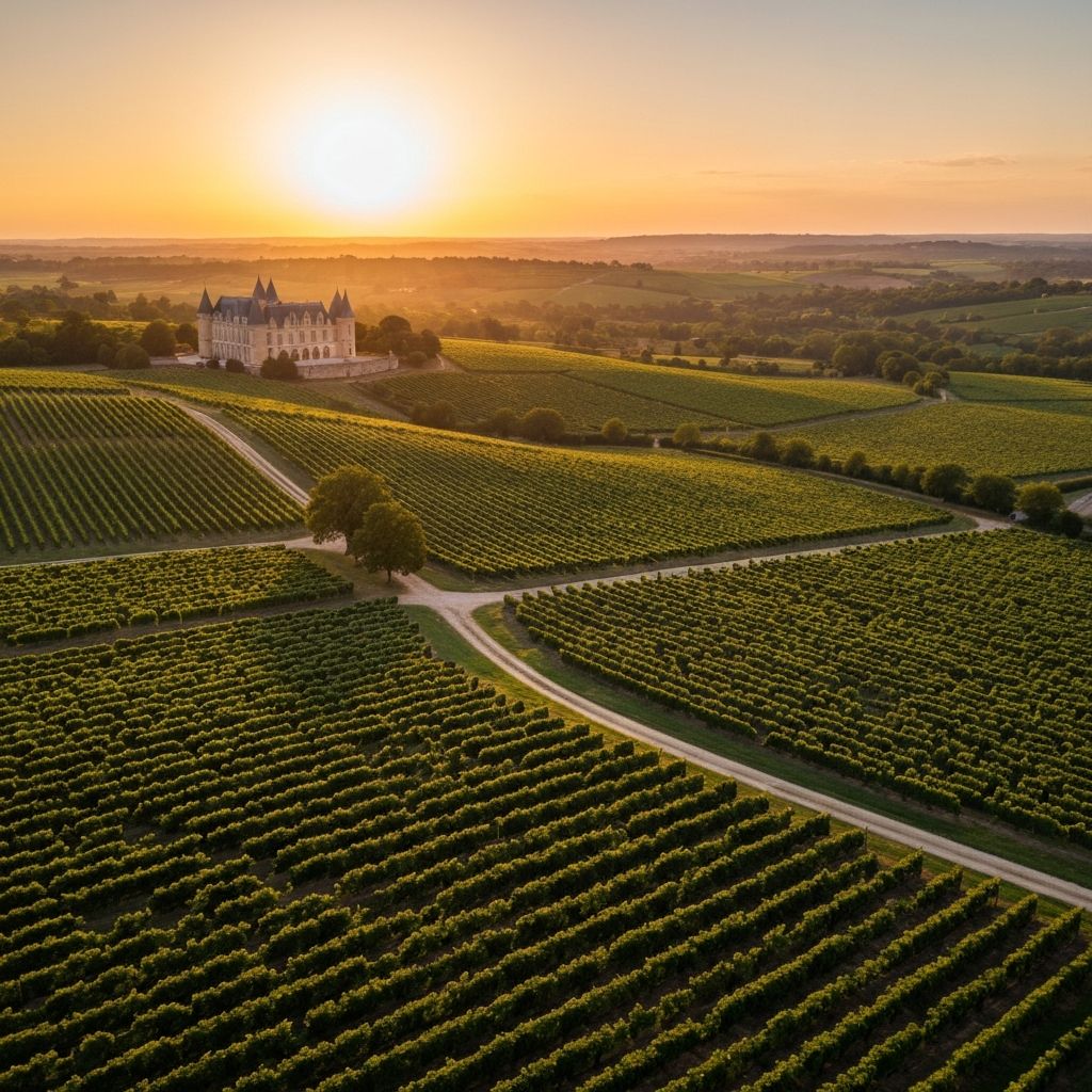 Bordeaux vineyard landscape at golden hour